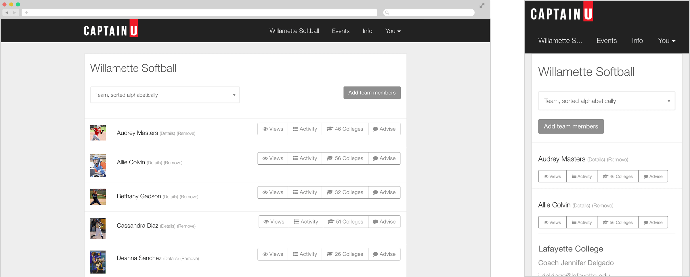 Dashboard desktop mobile